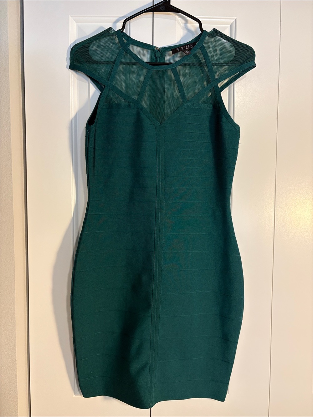 Guess Emerald Green Mesh-Yoke Bandage Mini Dress